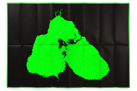 A rectangular black and neon green map within a neon green border 