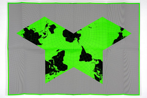 A rectangular map with a neon green border at the edge, with a grey background and a neon and black map in the center